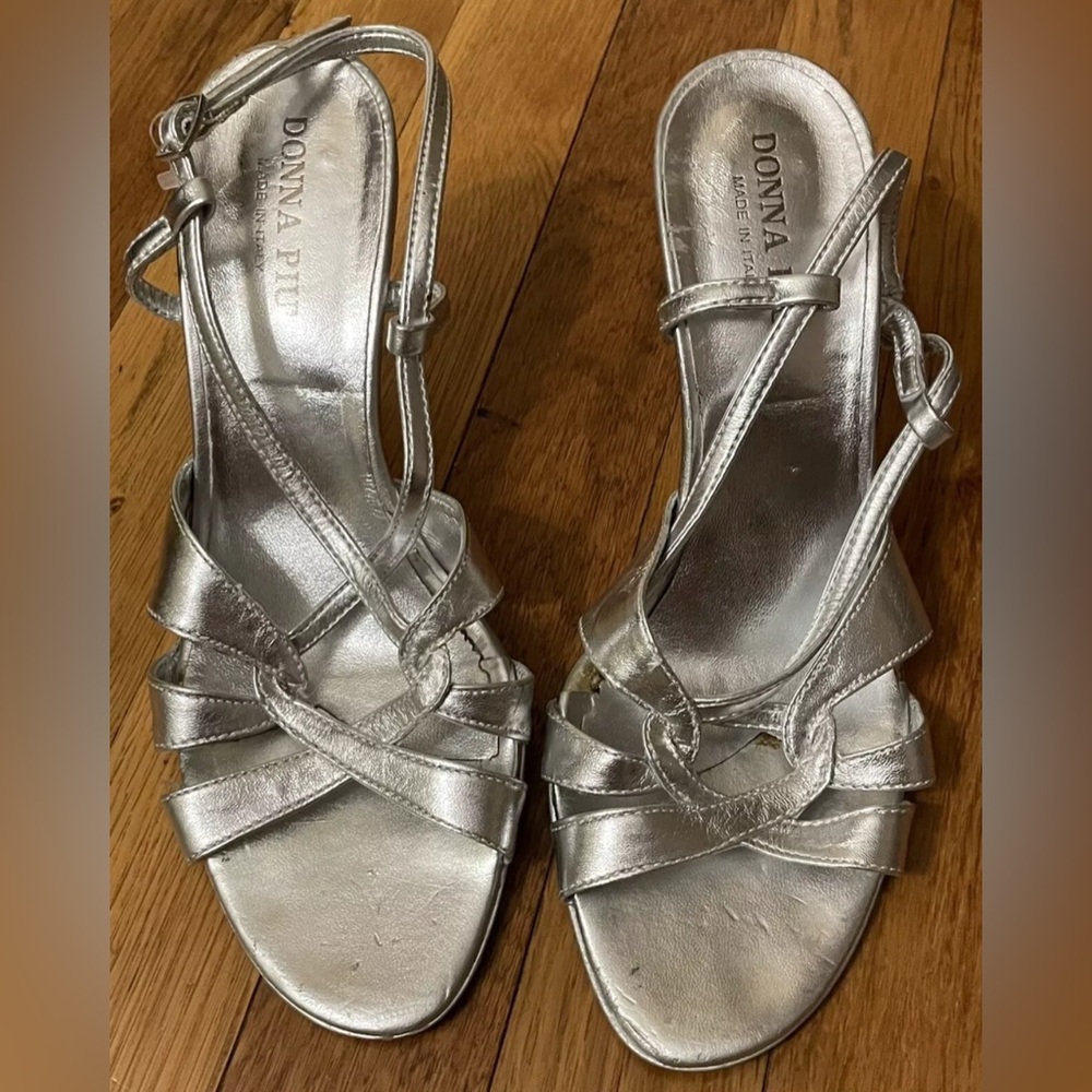 DONNA PIU silver leather stiletto Open Toe heels shoes 38 7.5